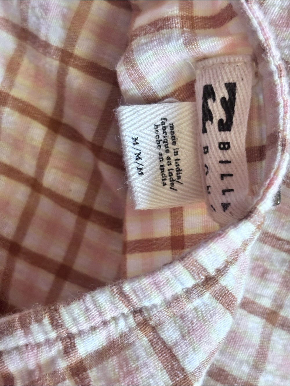 Billabong '90s Babe Mini Slip Dress Plaid Brown Ivory Pink Beach Boho Size M
